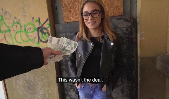 Girl with glasses agrees to suck pickup artist for money...